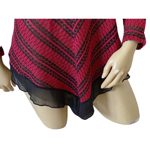 CATO Womens Size Large Sheer Red Black Sweater Knit Long Sleeve Tunic Shirt Top - Picture 5 of 8